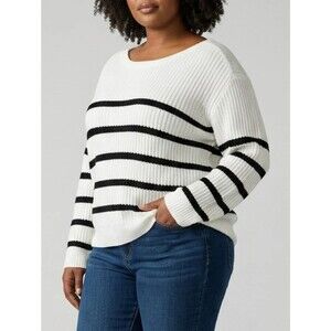 Ava and Viv Women's Knit Open Neck Sweater, Black and White Stripes, NWT, 4X